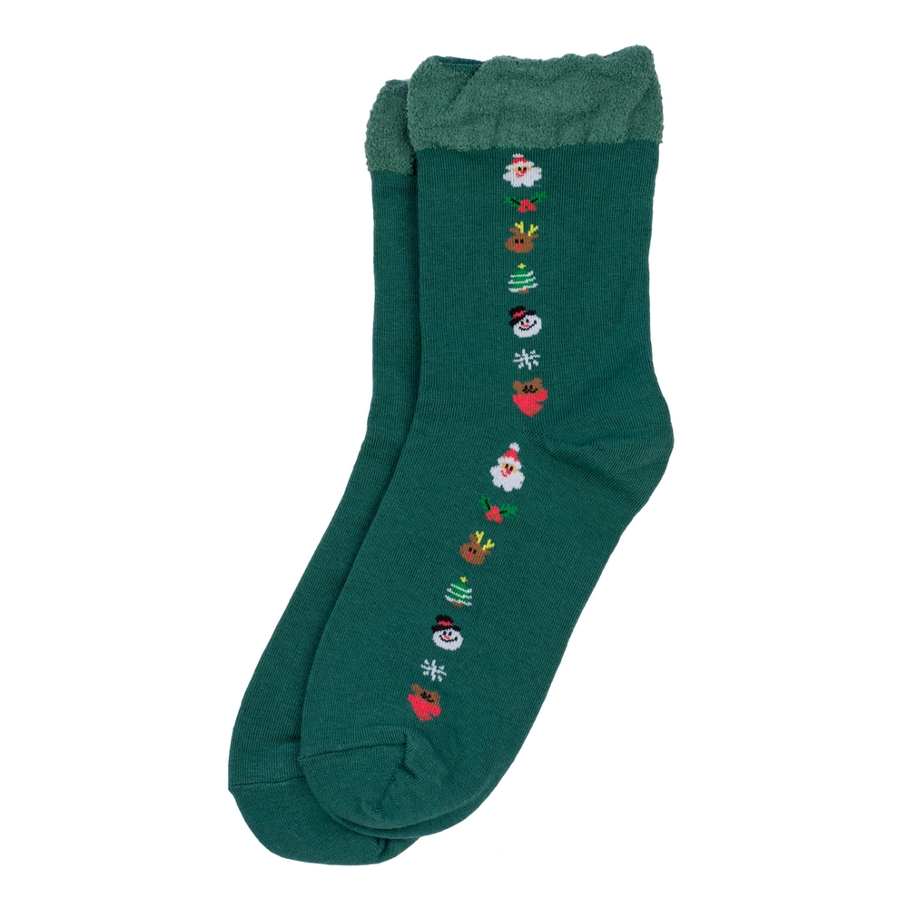 Socks cotton & spandex fluffy top festive line green