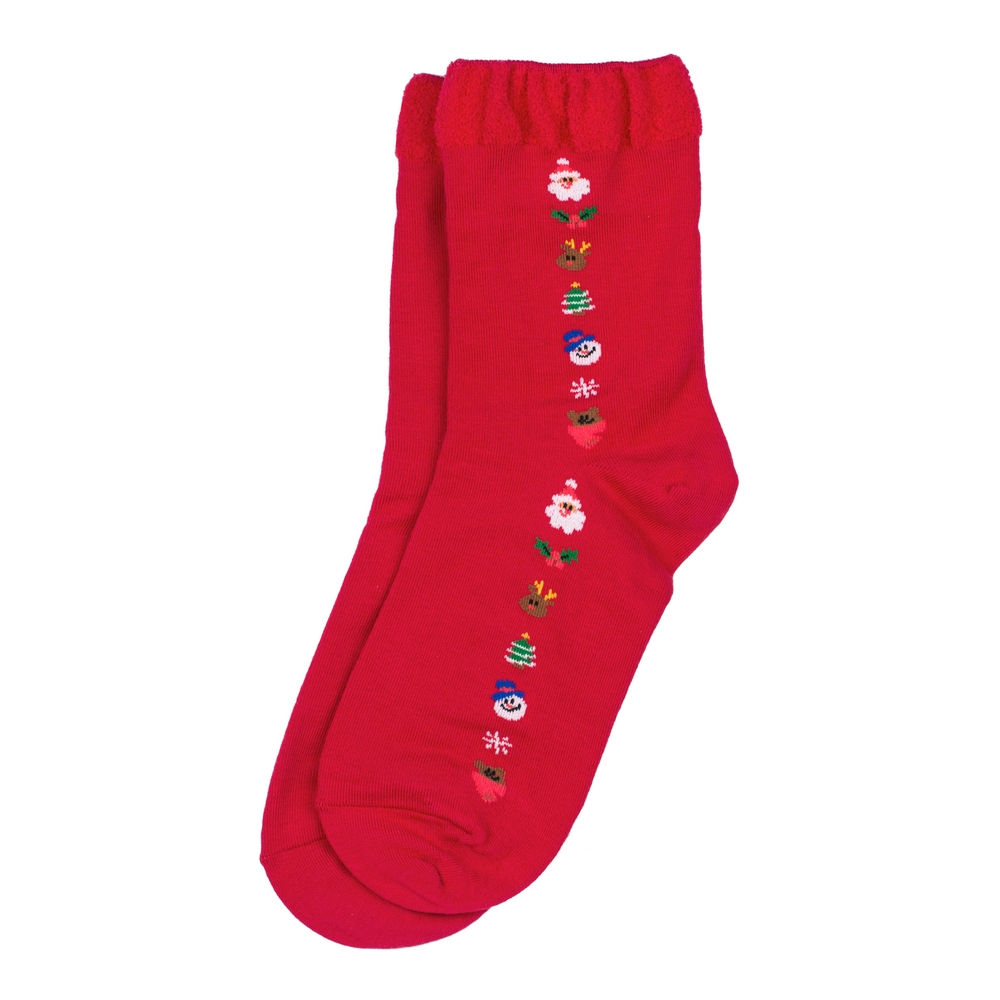 Socks cotton & spandex fluffy top festive line red
