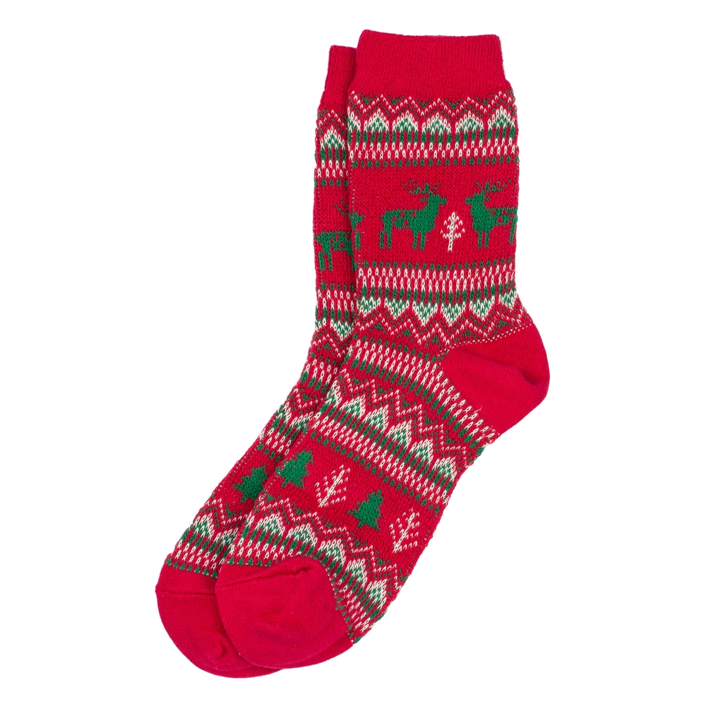 Socks cotton jacquard scandi reindeer red