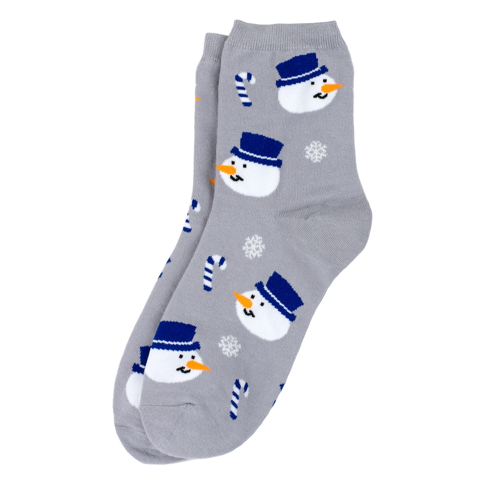 Socks cotton & spandex candy cane snowman grey