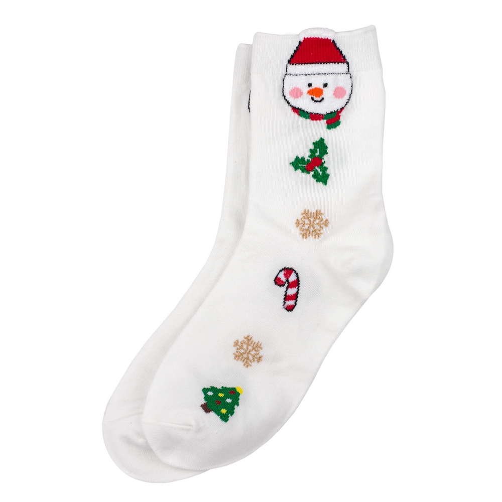 Socks cotton & spandex pom pom snowman white