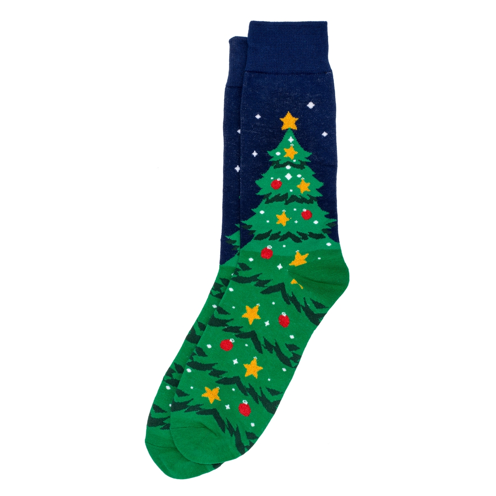 Socks cotton & spandex gents christmas tree navy blue