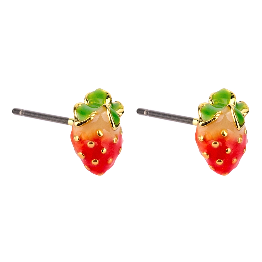 Stud earring enamel mini strawberry red