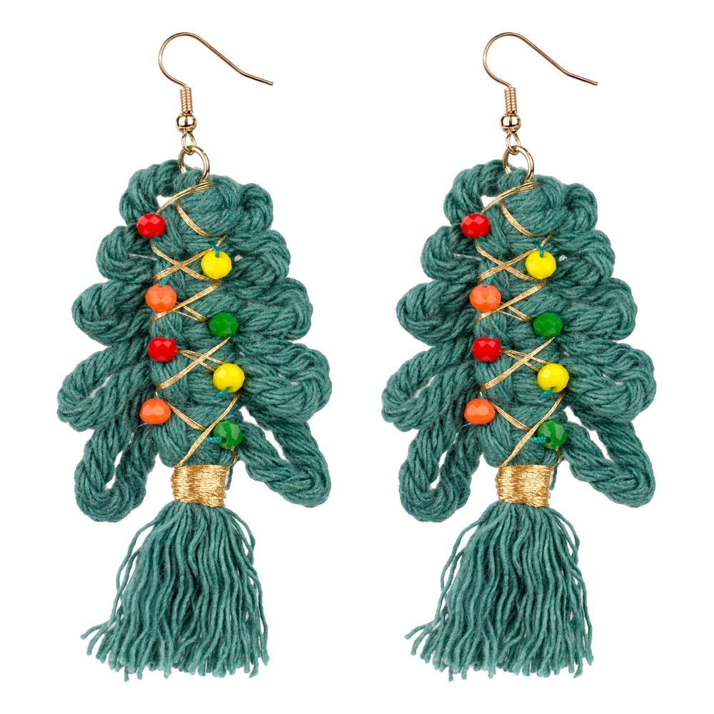 Drop earring acrylic beaded christmas tree green