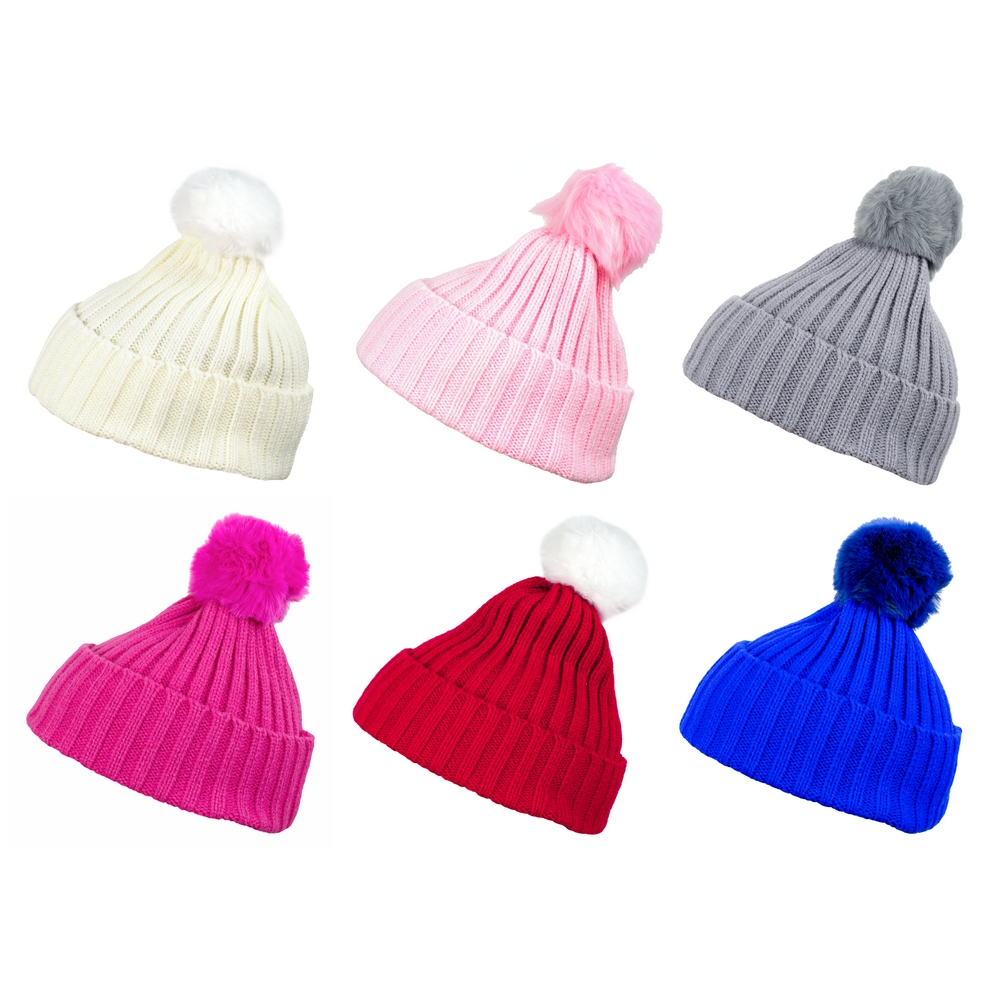 Hat acrylic kids knit pom pom