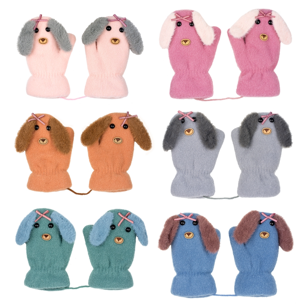 Gloves acrylic mitten kids puppy dog 3-6 years