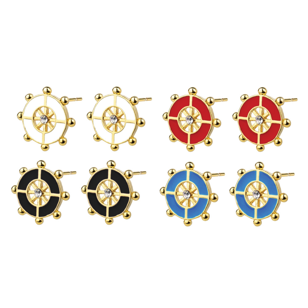 Stud earring ships wheel assorted colours