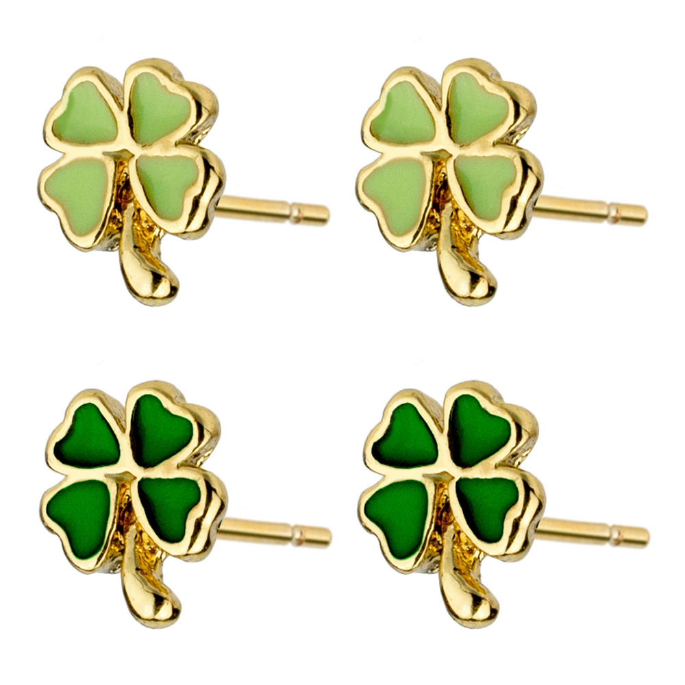Stud earring four leaf clover green