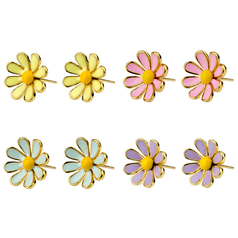 Stud earring daisy flower assorted colours