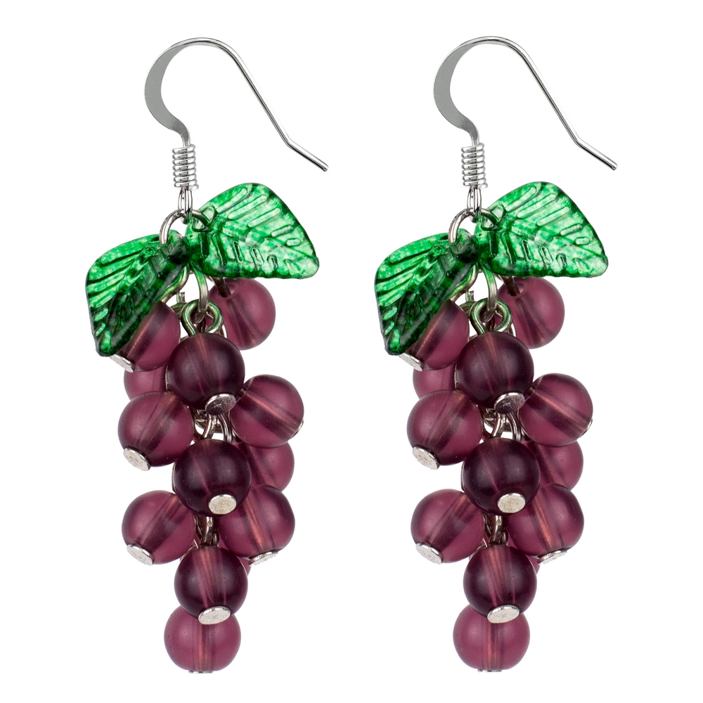 Drop earring glass grapes purple