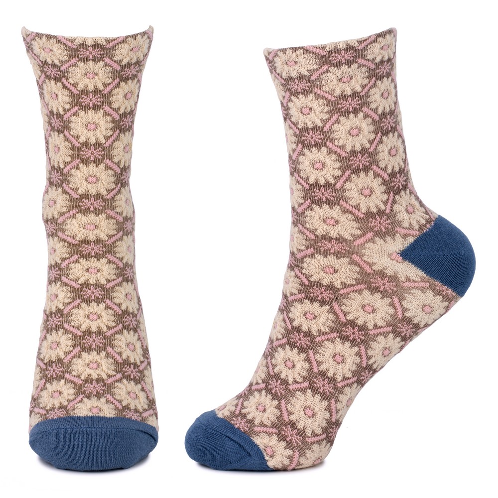 Socks cotton & spandex vintage knit beige - Image 2
