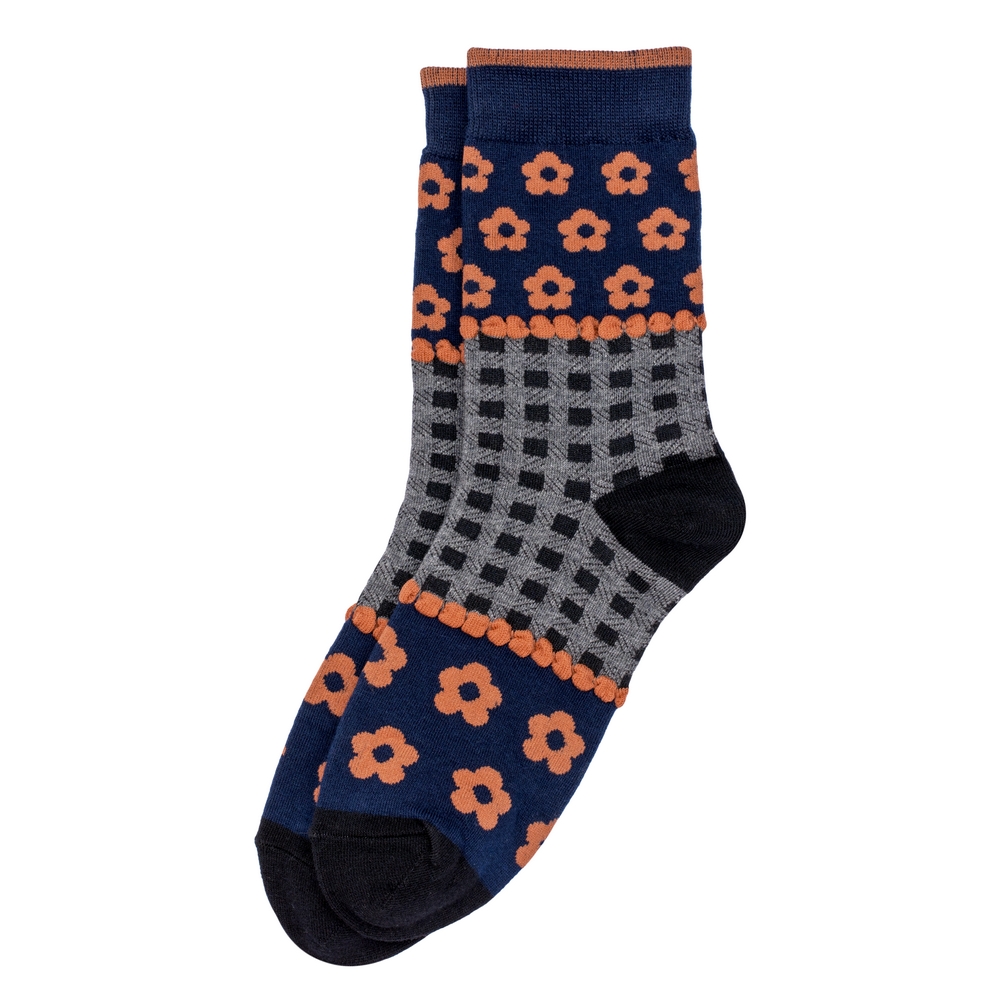 Socks cotton & spandex artsy folk navy blue
