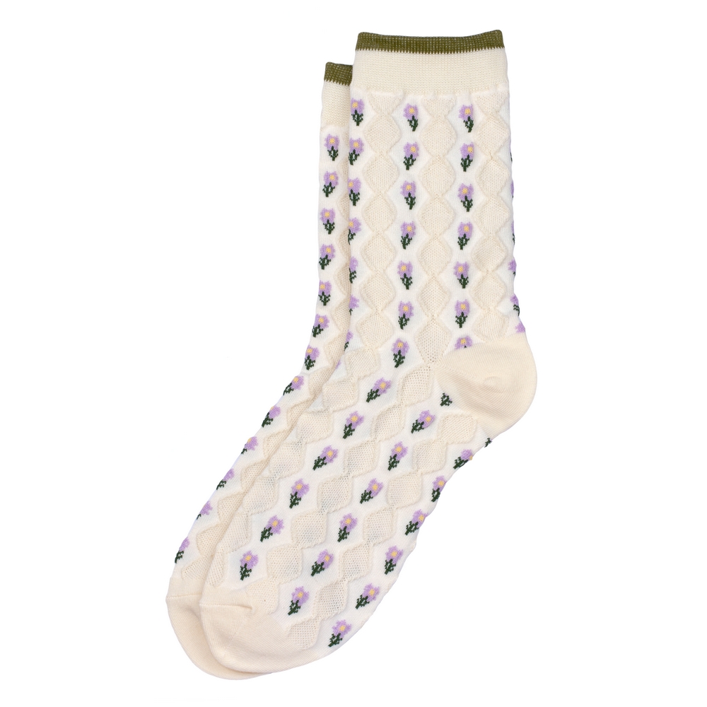 Socks cotton & spandex vintage waffle sprig off white