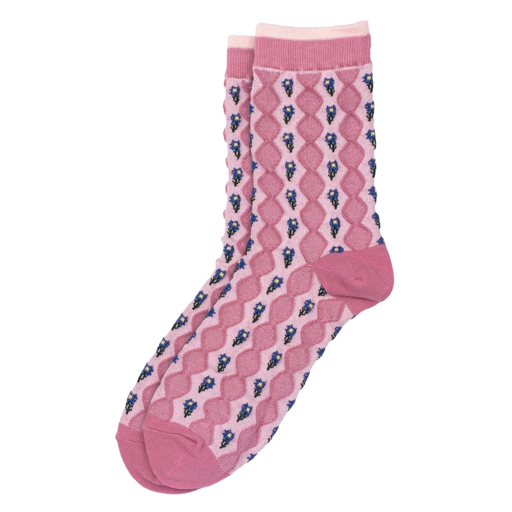 Socks cotton & spandex vintage waffle sprig pink