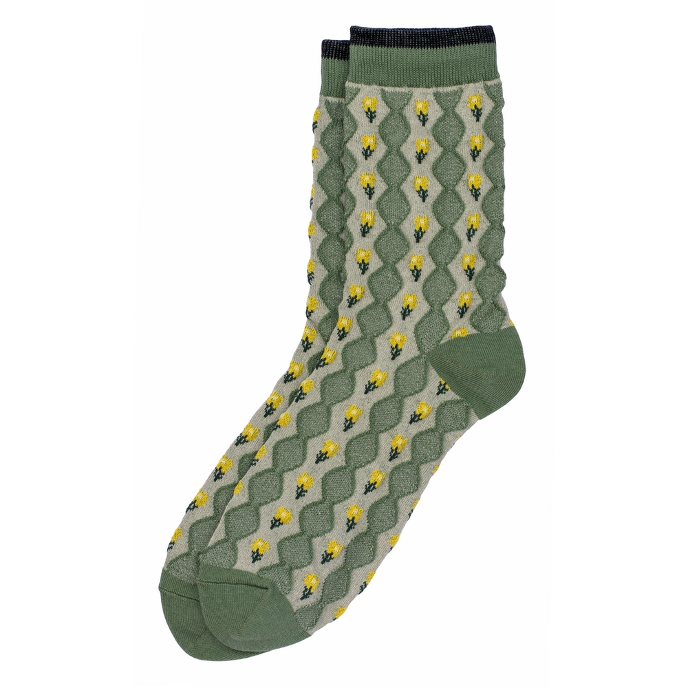 Socks cotton & spandex vintage waffle sprig green