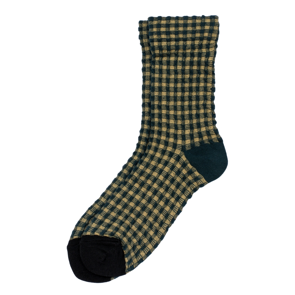 Socks cotton & spandex waffle check green