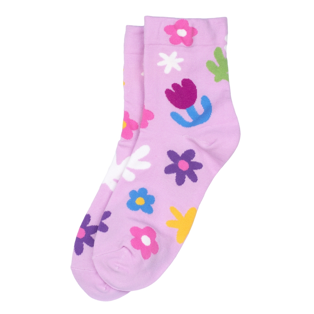 Socks cotton & spandex cut out flower lilac purple