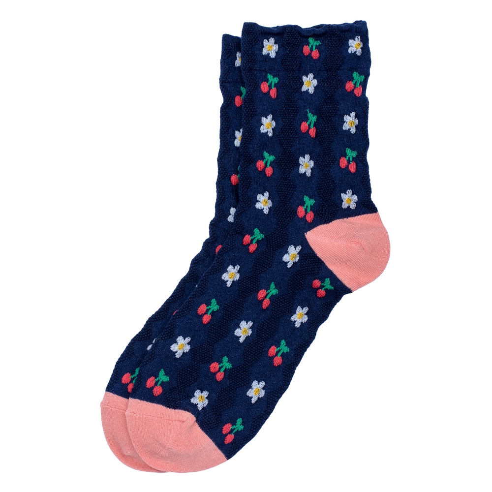 Socks cotton & spandex retro cherry navy blue