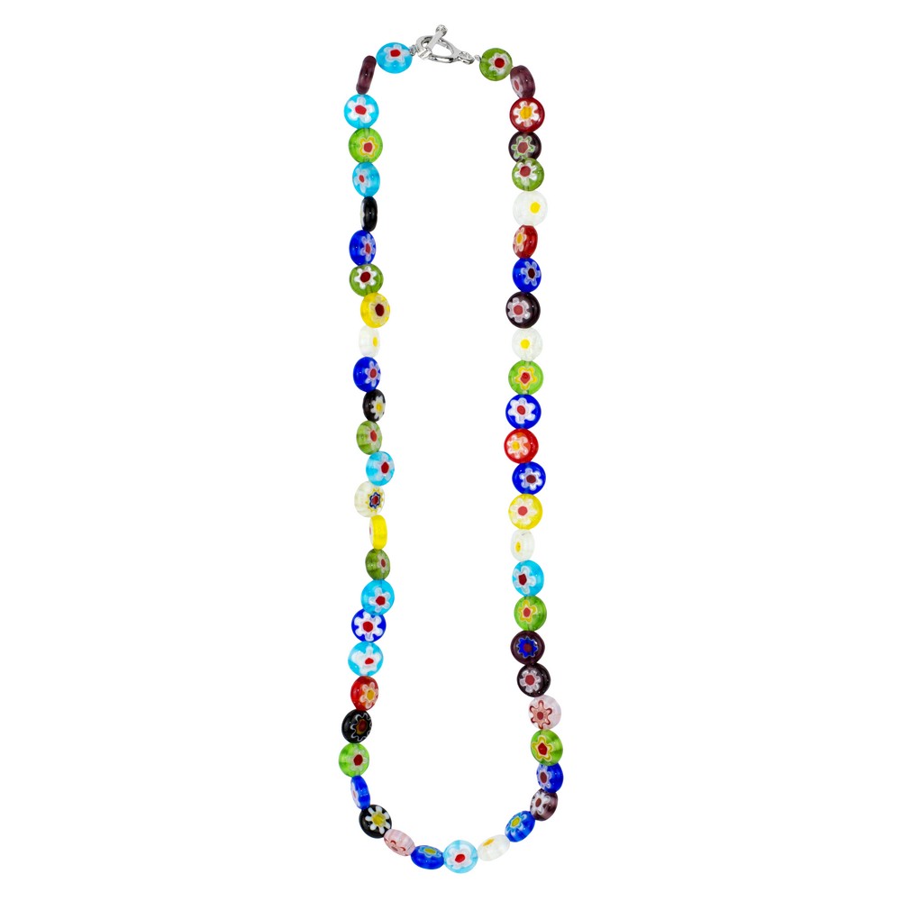Necklace glass millefiori bright with t-bar multicoloured