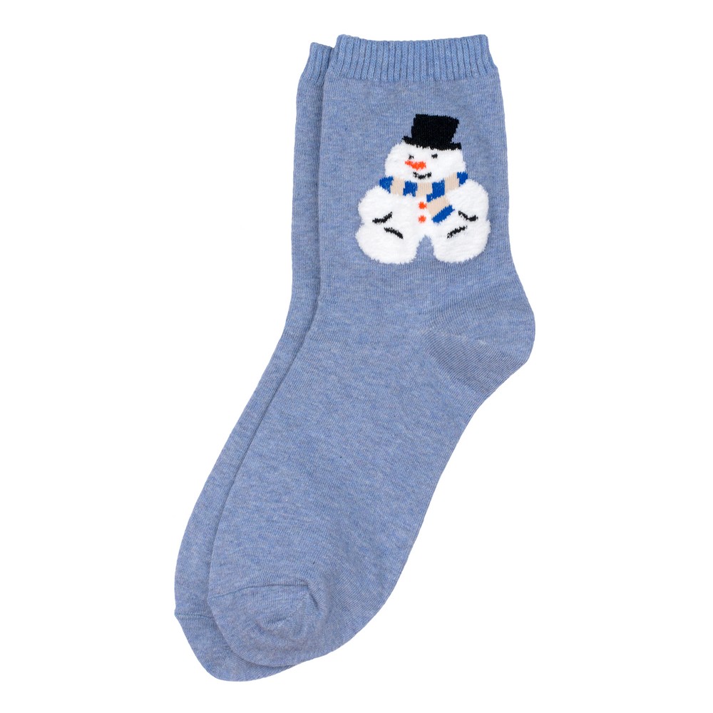 Socks cotton & spandex cute fluffy snowman blue