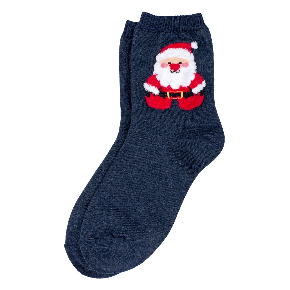 Socks cotton & spandex cute fluffy santa navy blue
