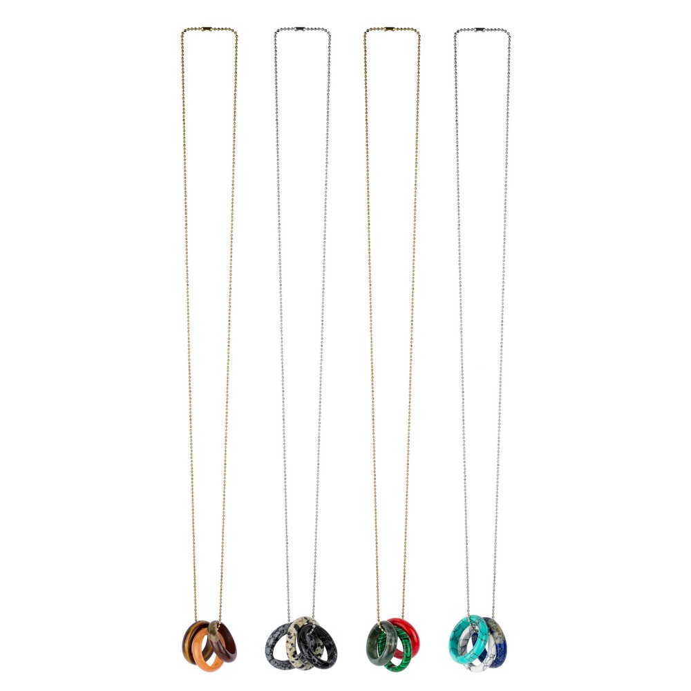 Necklace stone triple natural band ball chain