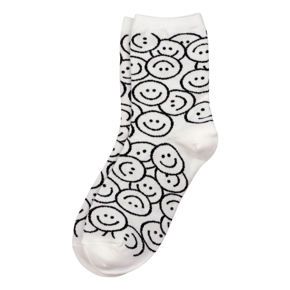 Socks cotton & spandex monochrome smiling face white