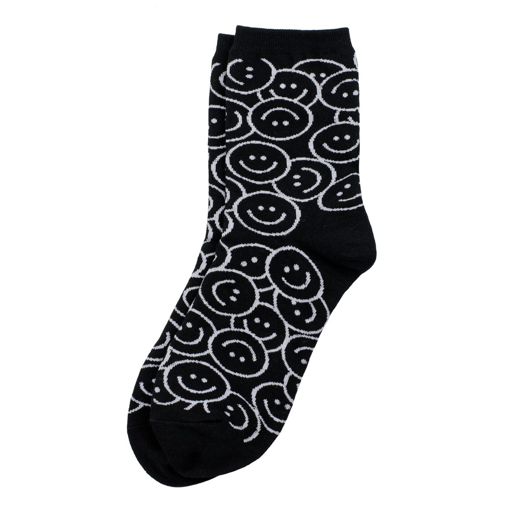 Socks cotton & spandex monochrome smiling face black