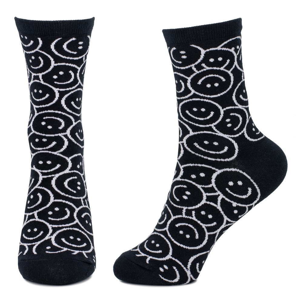 Socks cotton & spandex monochrome smiling face black - Image 2