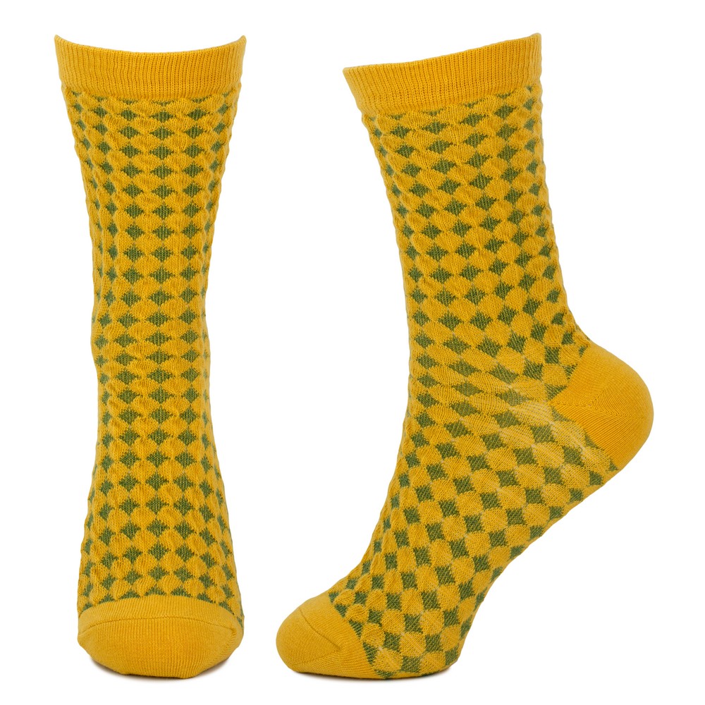 Socks cotton & spandex plain checker yellow - Image 2