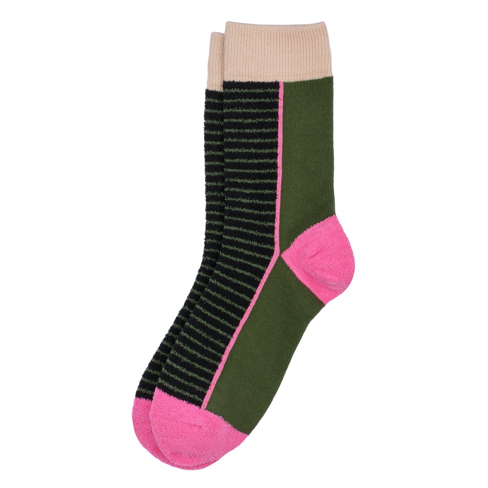 Socks cotton & spandex fine stripe pink & green