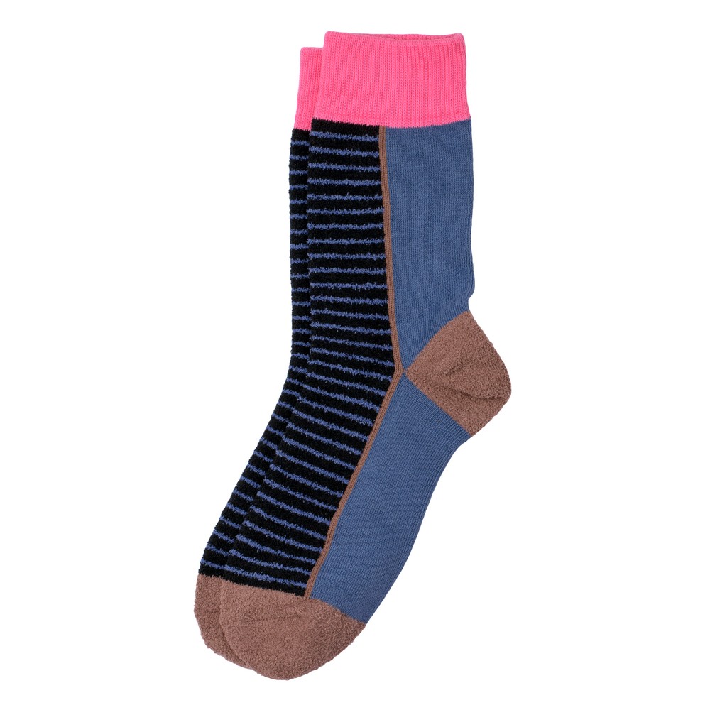 Socks cotton & spandex fine stripe brown & navy blue