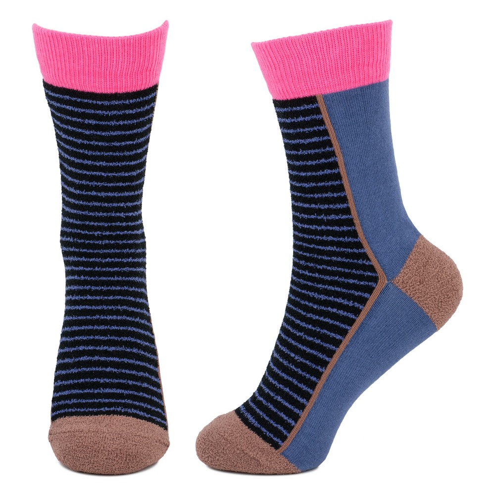 Socks cotton & spandex fine stripe brown & navy blue - Image 2
