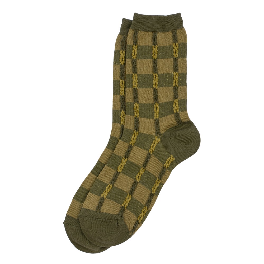Socks cotton & spandex rolling checks green