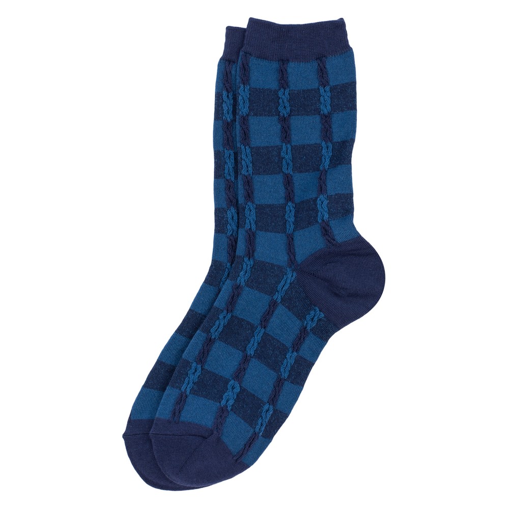 Socks cotton & spandex rolling checks navy blue