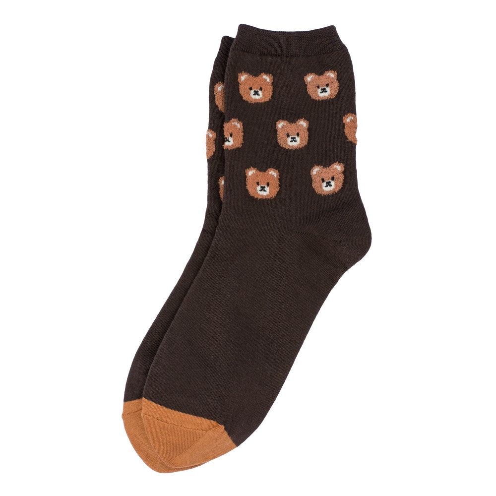 Socks cotton & spandex fluffy bear head brown