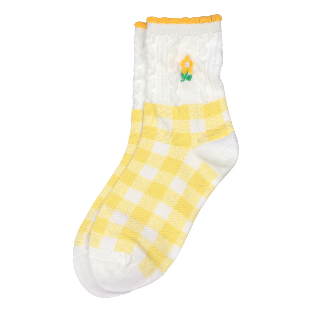 Socks cotton & spandex checker spring breeze yellow