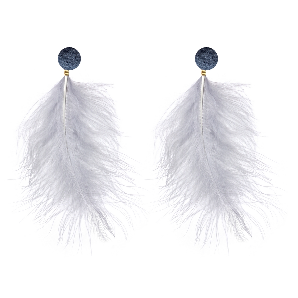 Drop earring feather Earring drop buttoned with grey feather grey