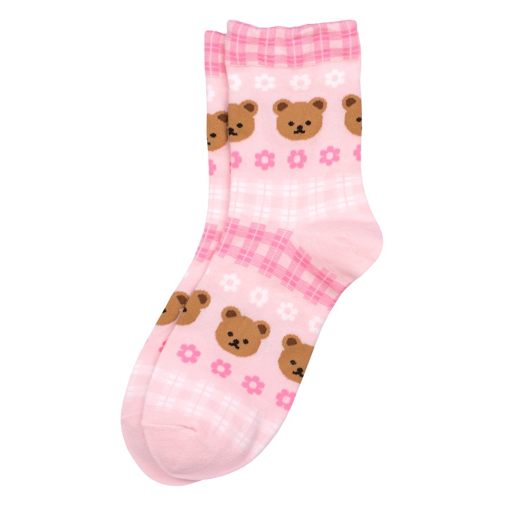 Socks cotton & spandex garden teddy bear pink
