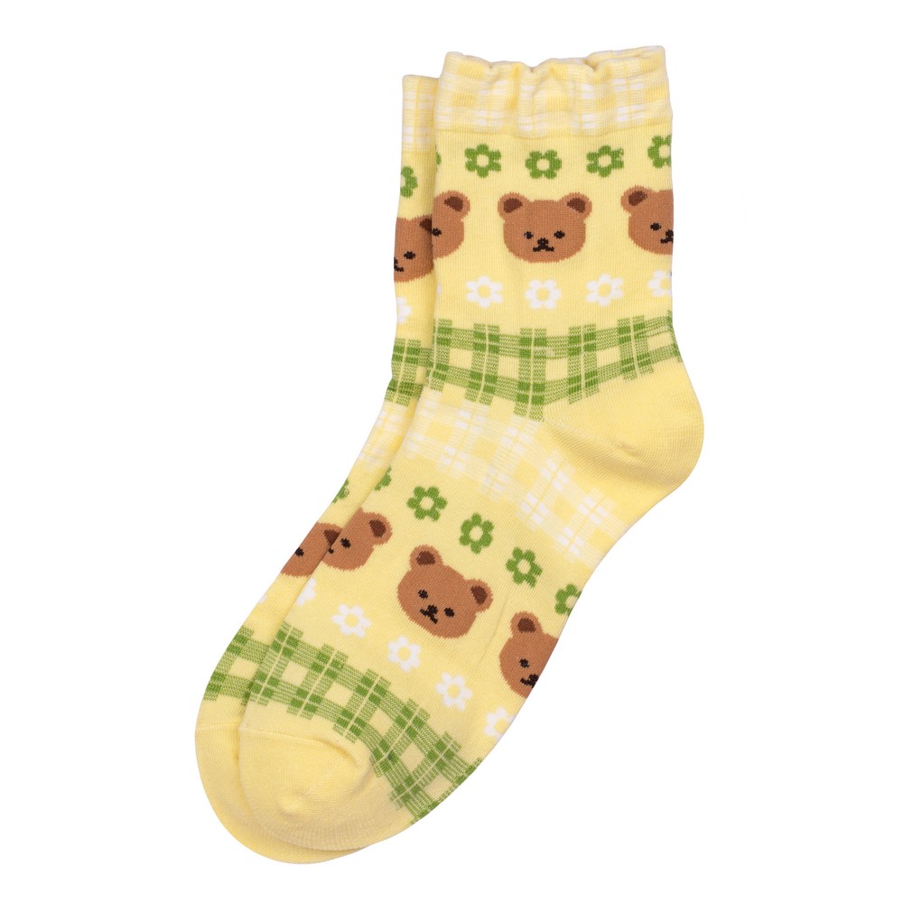 Socks cotton & spandex garden teddy bear yellow