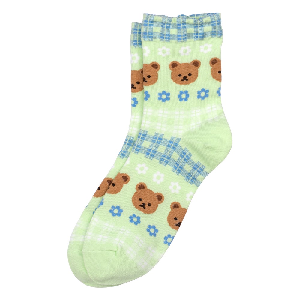 Socks cotton & spandex garden teddy bear green