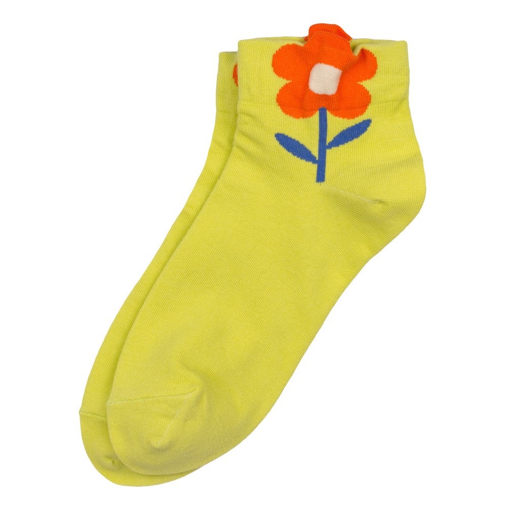 Socks cotton & spandex ankle big flower lime green