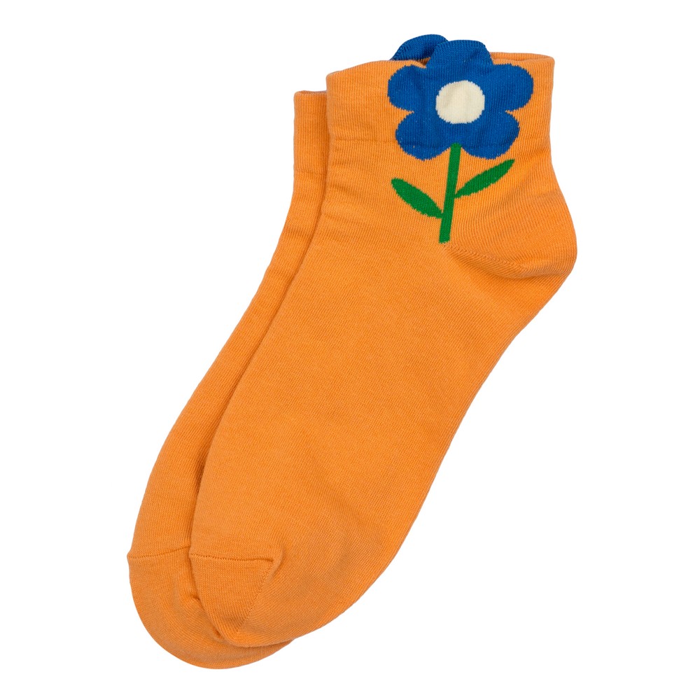 Socks cotton & spandex ankle big flower orange