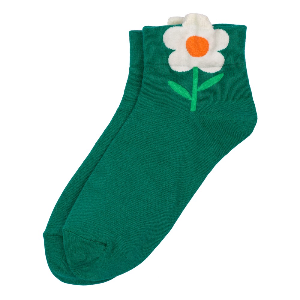 Socks cotton & spandex ankle big flower teal green
