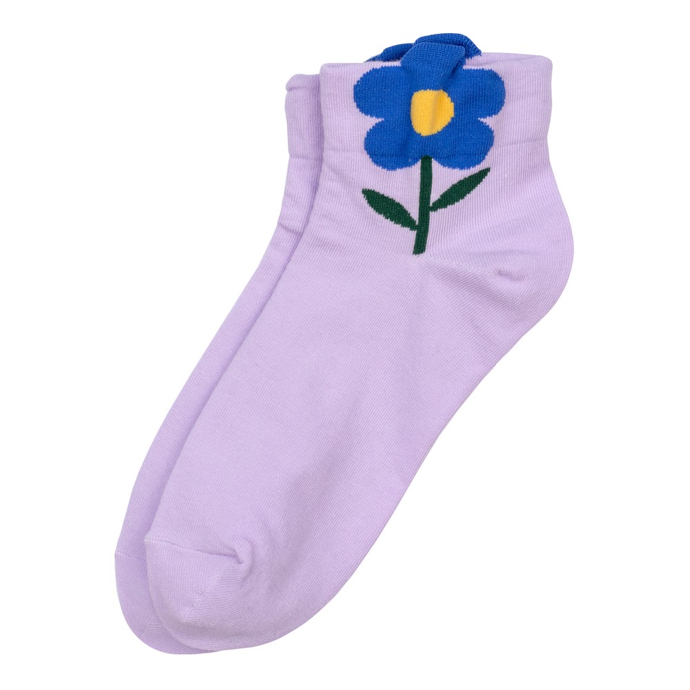 Socks cotton & spandex ankle big flower lilac purple