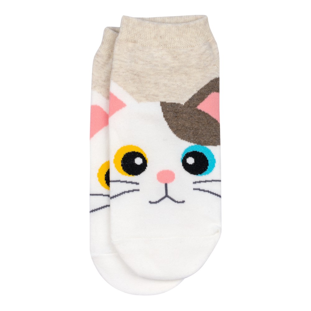Socks cotton & spandex ankle playful cat beige