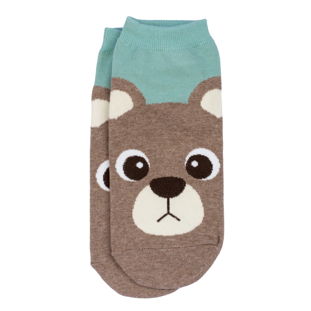 Socks cotton & spandex ankle playful bear mint green