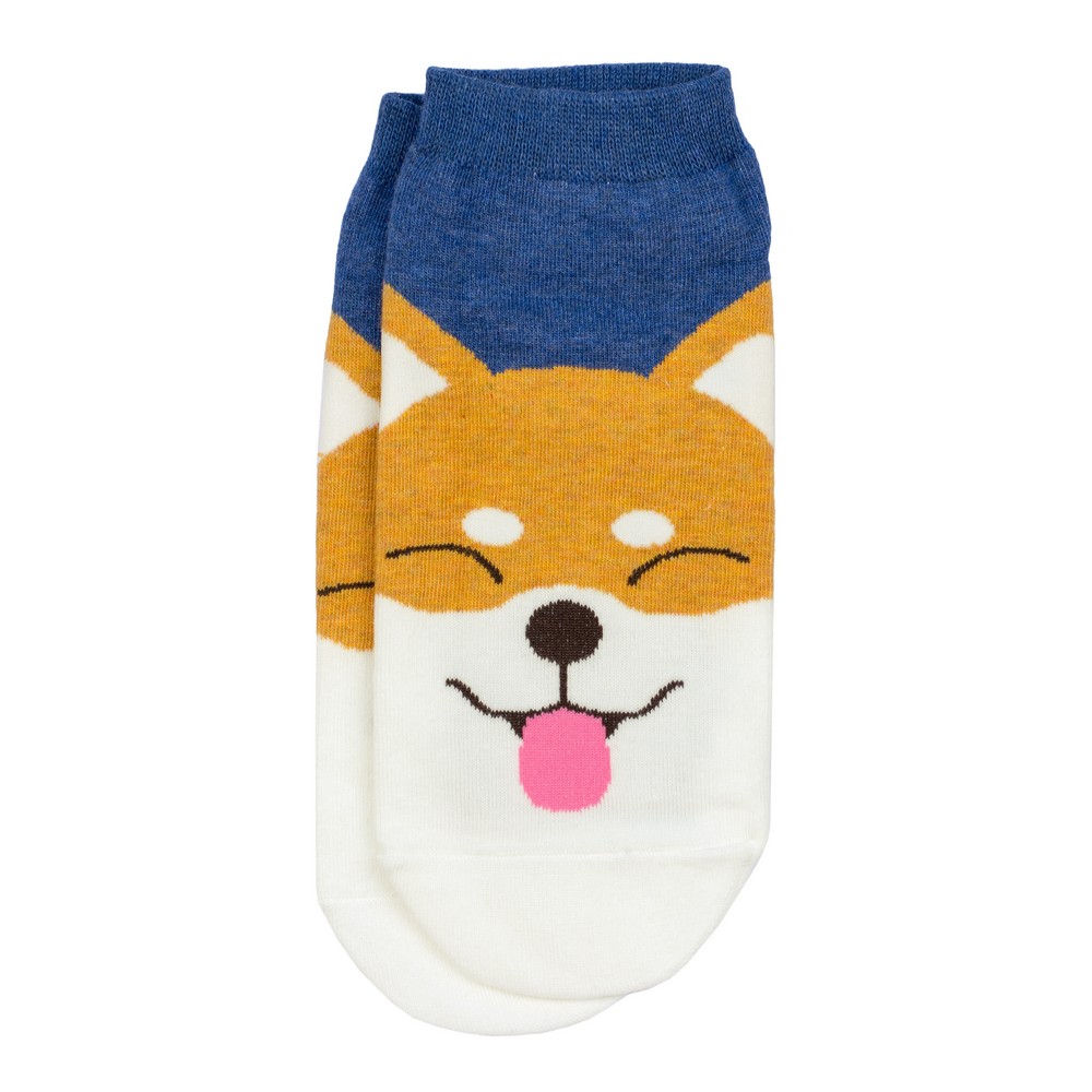 Socks cotton & spandex ankle playful corgi blue