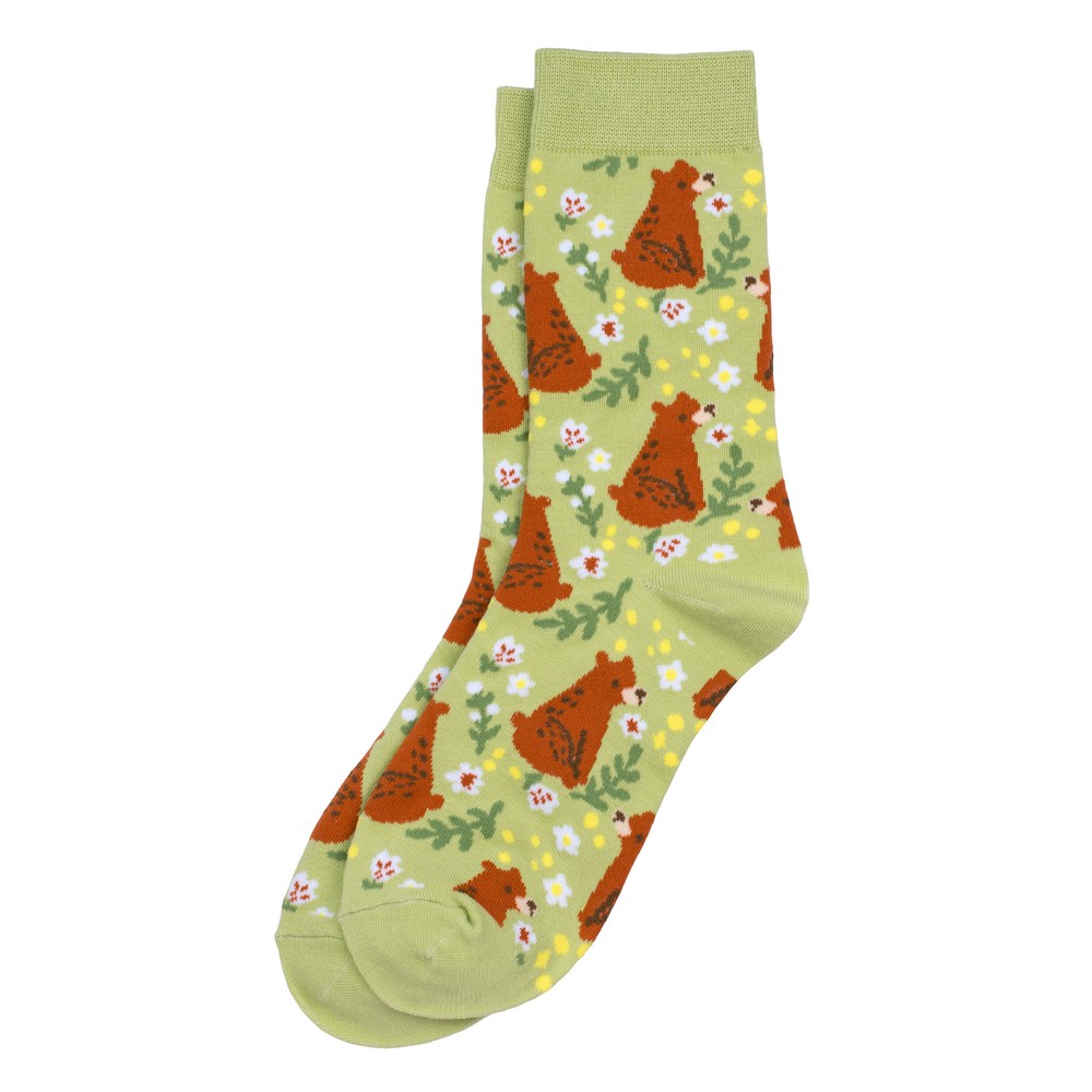 Socks cotton & spandex woodland bear lime green