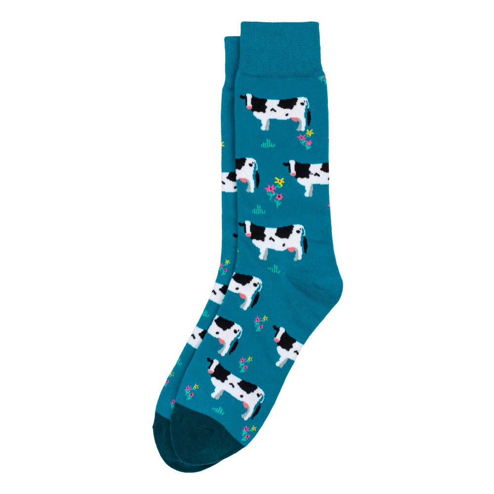 Socks cotton & spandex friesian cow teal blue